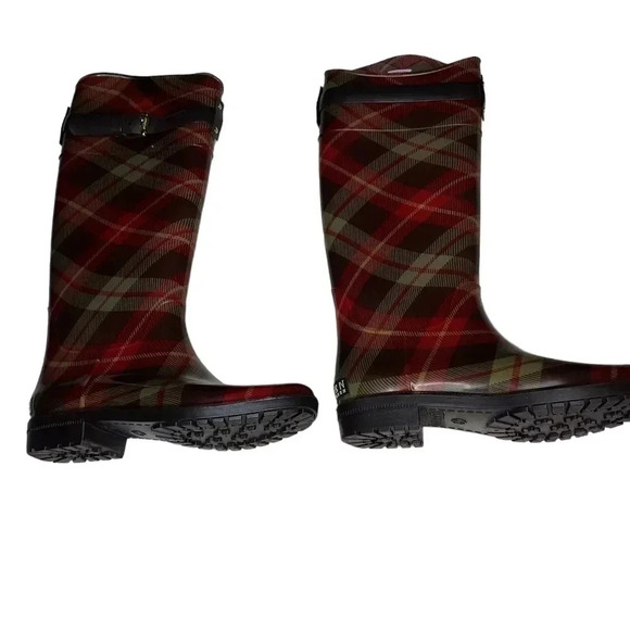 Lauren Ralph Lauren Plaid Rossalyn II Knee High PVC Rain Boots 6B - Picture 8 of 14